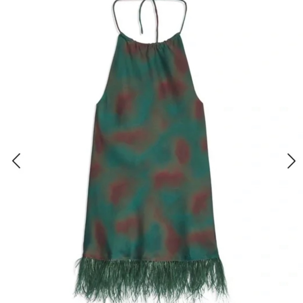 We wore what halter feather foliage dress